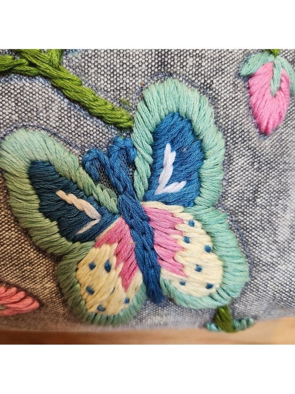 RAJ ANTHROPOLOGIE EMBROIDERED CROSSBODY SHOULDER REMOVABLE GRAY DENIM BAG NWOT - Picture 6 of 13